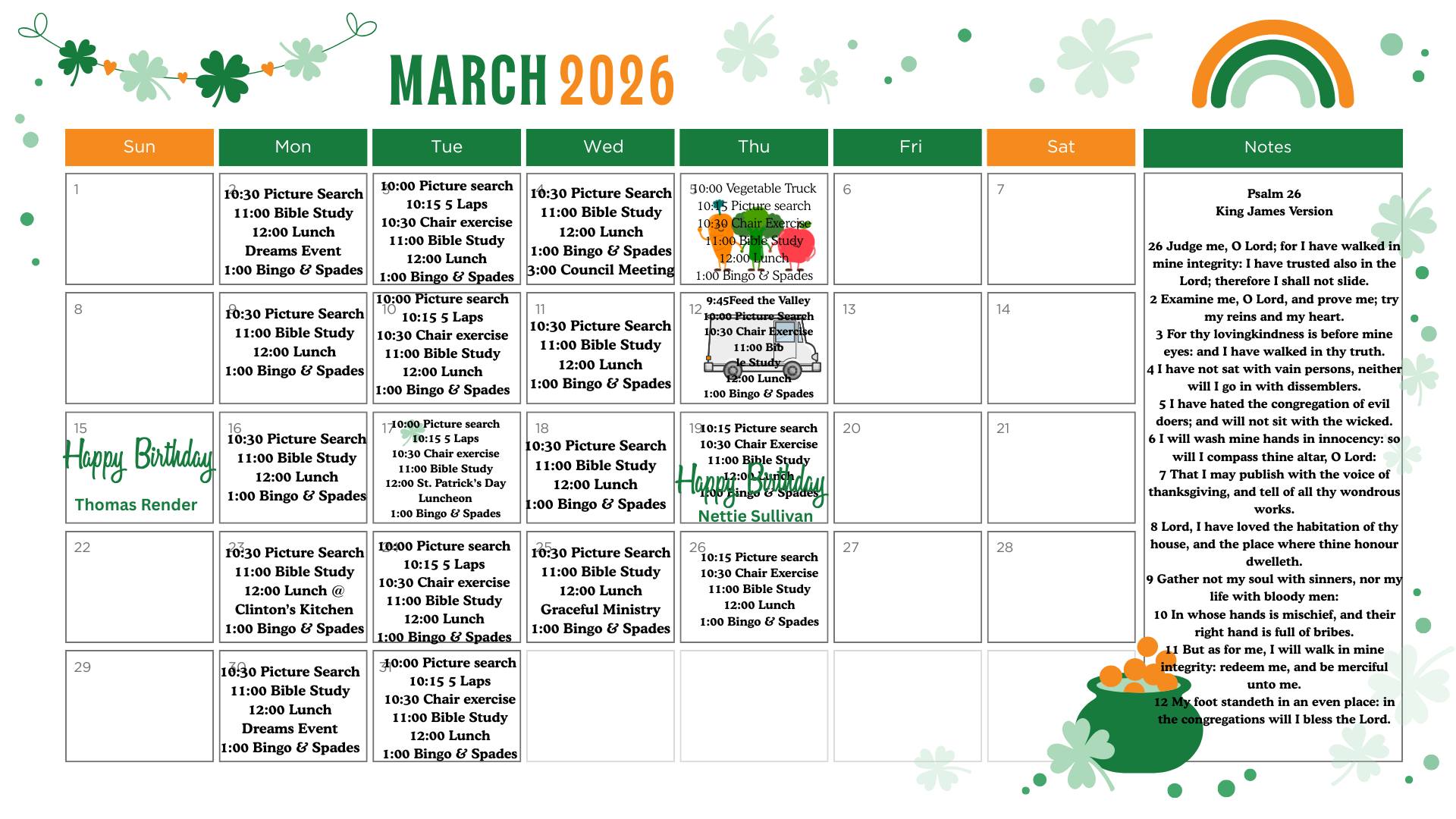 March 2026 Activity Calendar